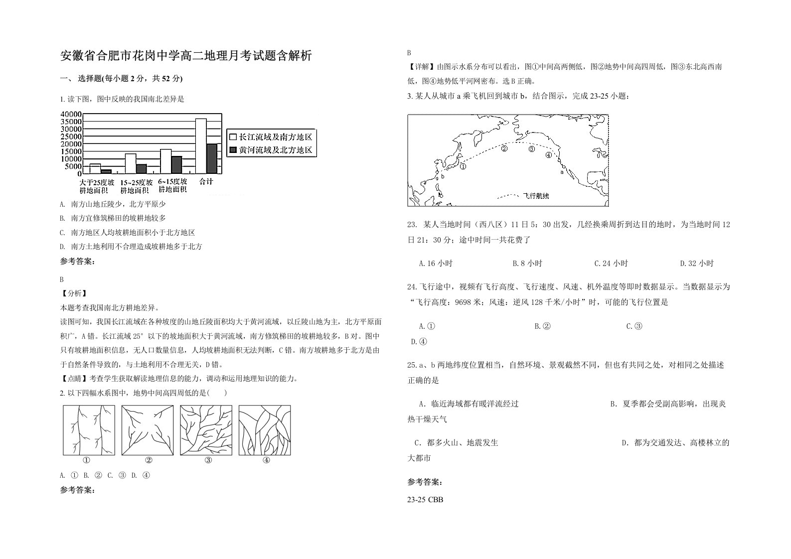 安徽省合肥市花岗中学高二地理月考试题含解析