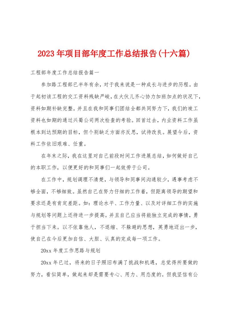 2023年项目部年度工作总结报告(十六篇)