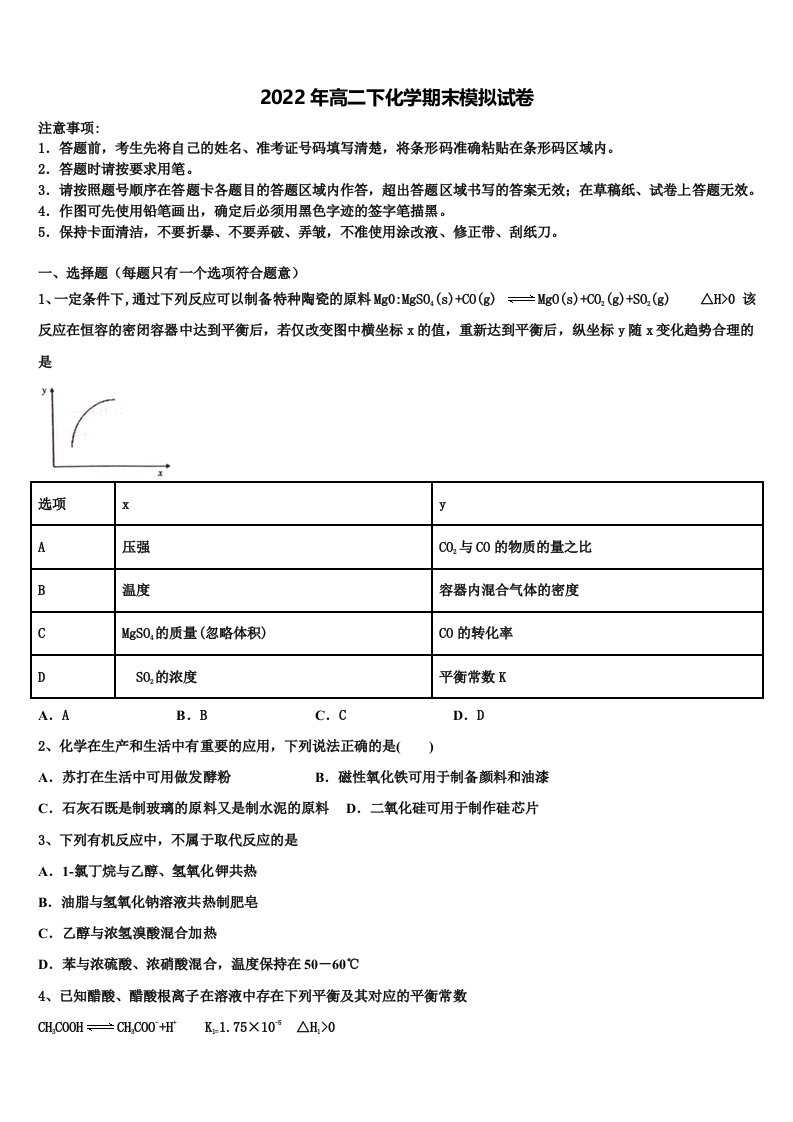 吉林省白山市第七中学2021-2022学年化学高二下期末质量检测试题含解析