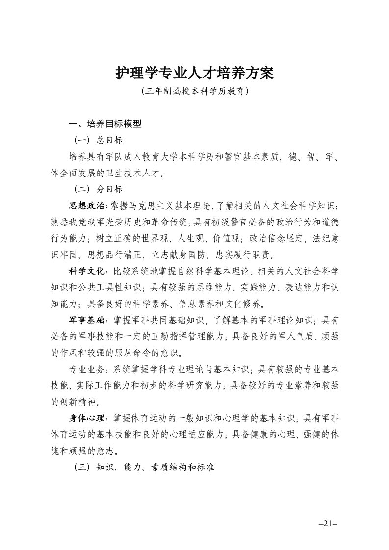 护理学专业人才培养方案