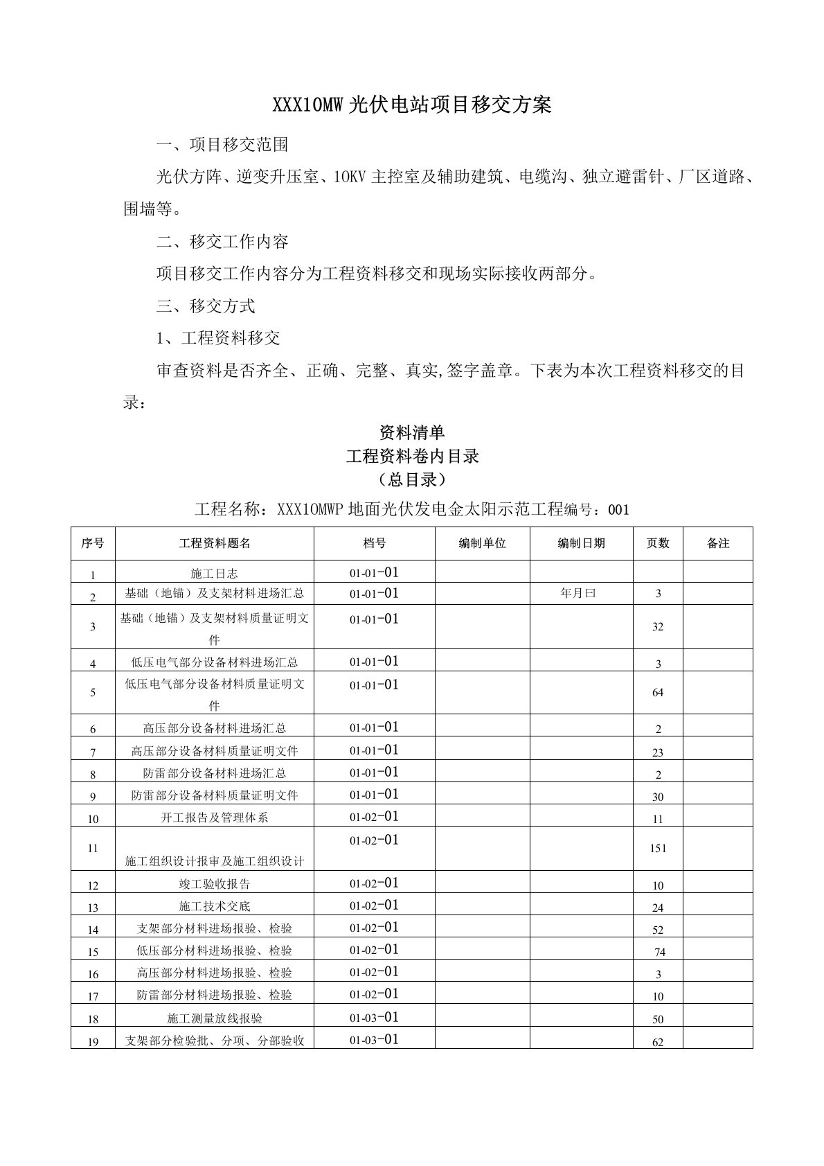 光伏电站项目移交方案