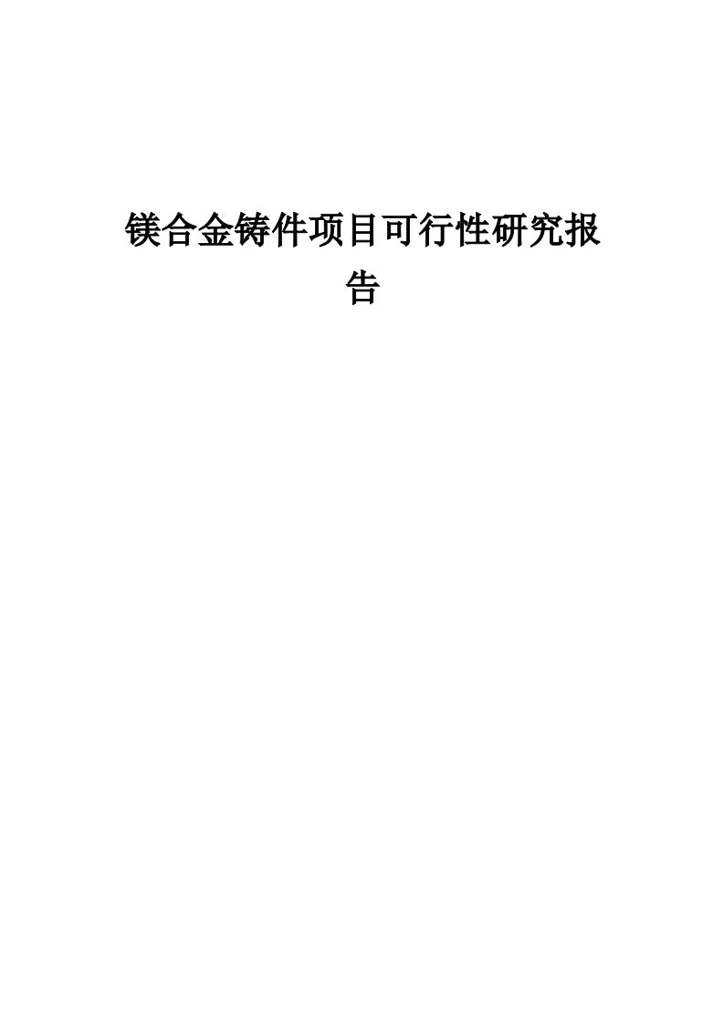 镁合金铸件项目可行性研究报告