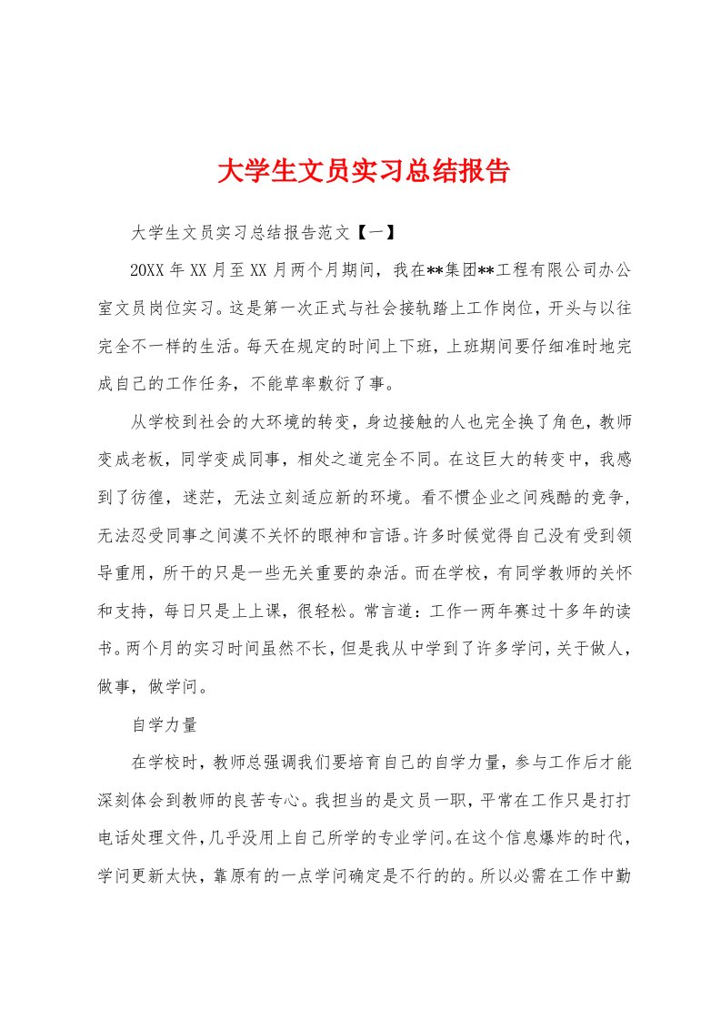 大学生文员实习总结报告