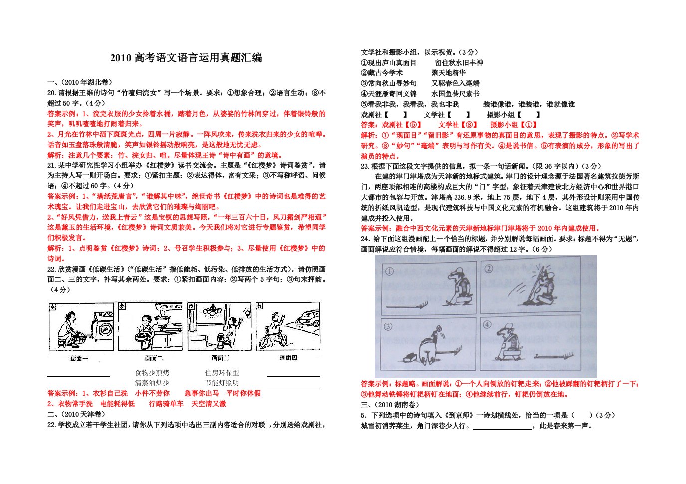 2010高考语文语言运用真题汇编含答案解析(全)