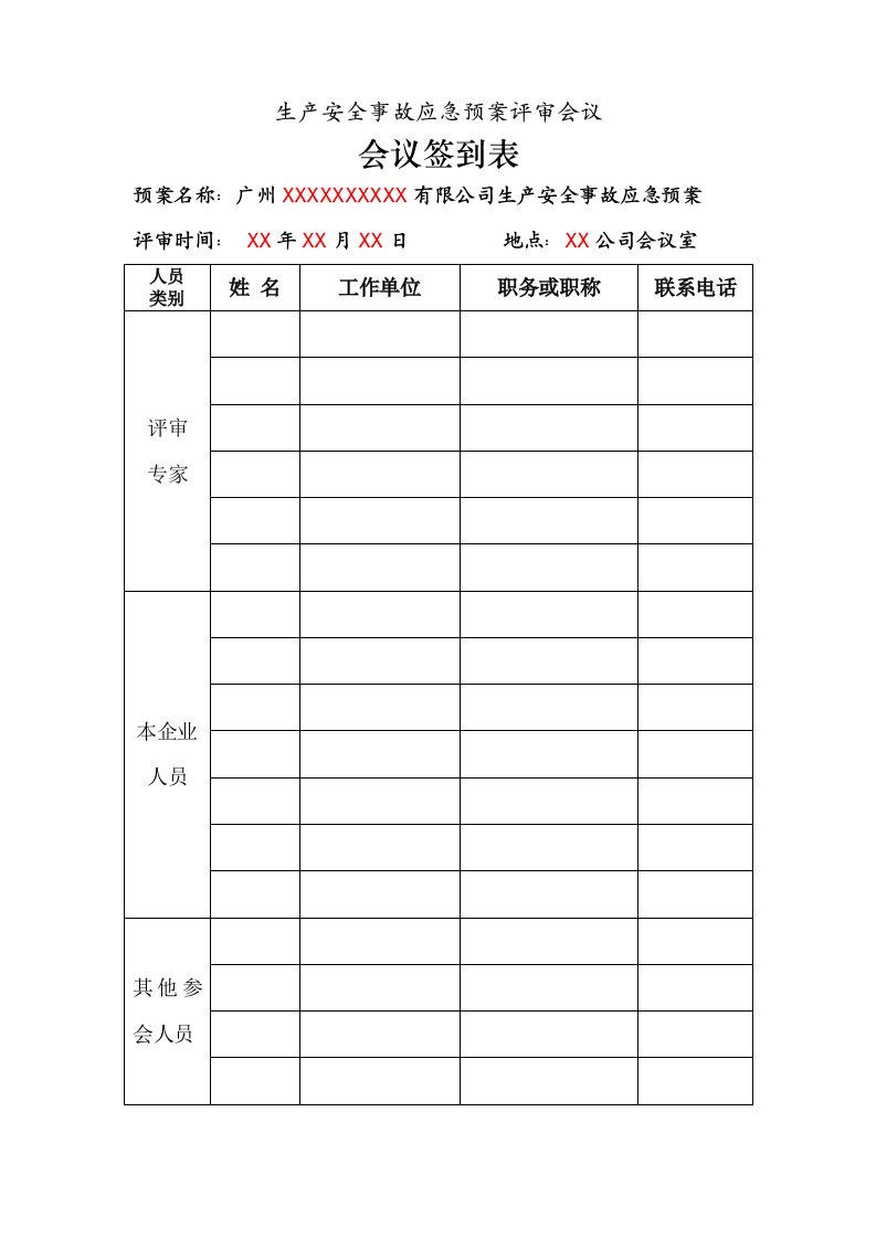 精品文档-申请备案资料2、应急预案评审会议签到表