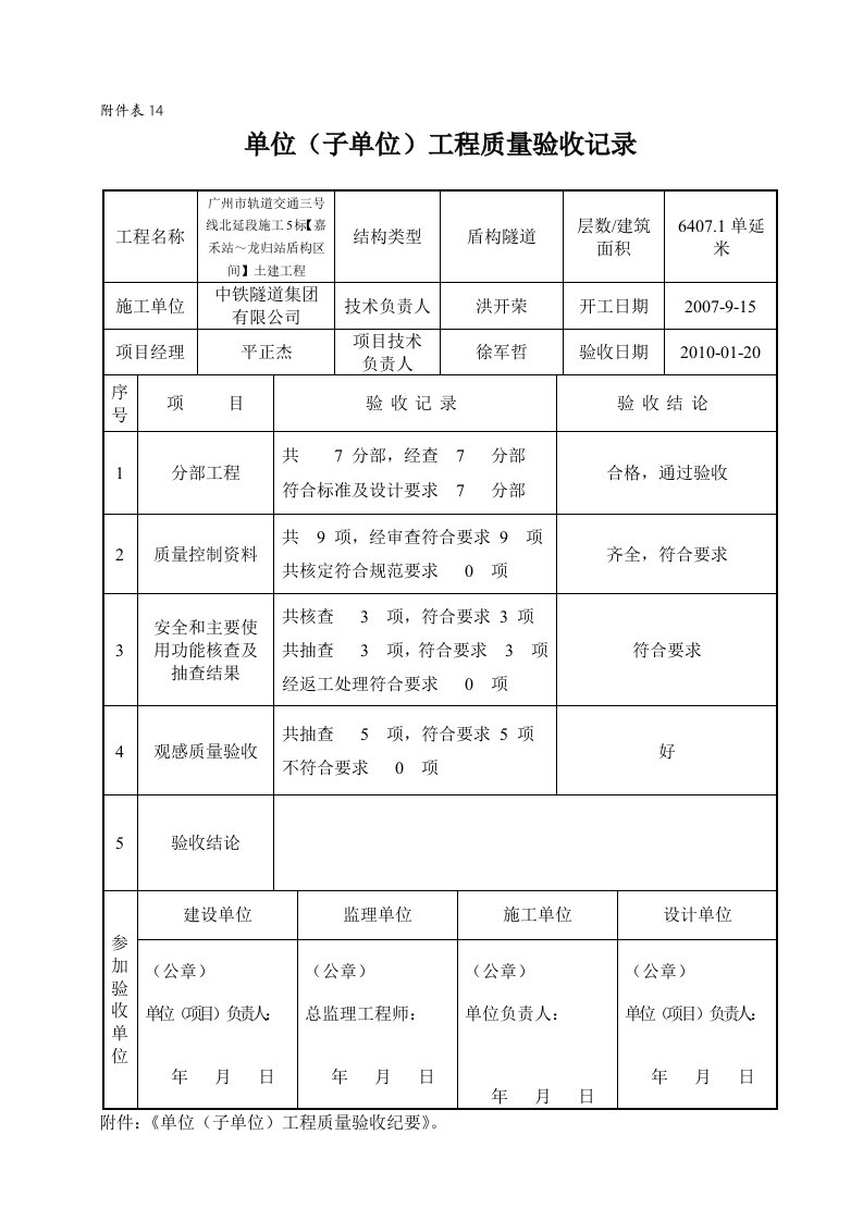 市轨道交通工程质量验收记录