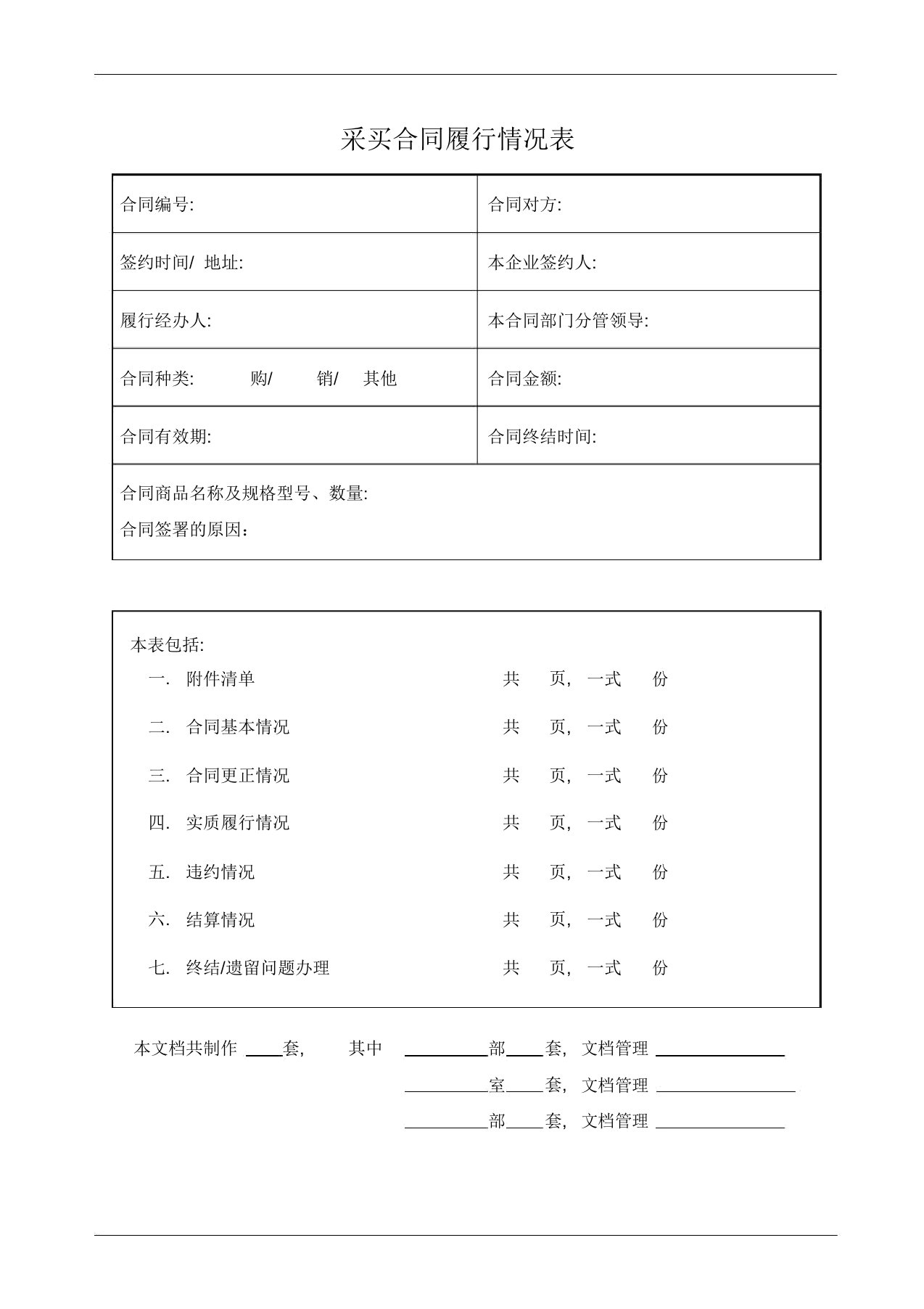 采购合同执行情况表