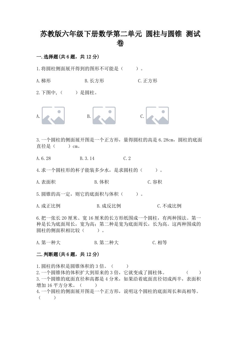 苏教版六年级下册数学第二单元