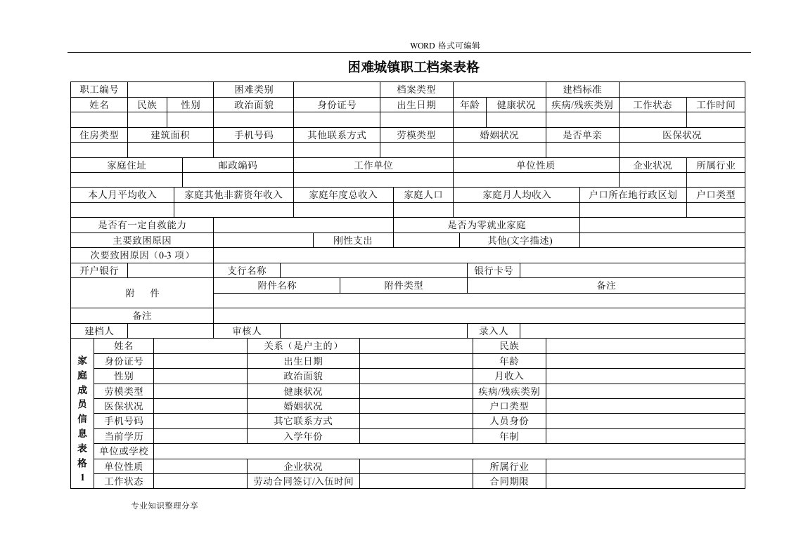 困难城镇职工档案表格