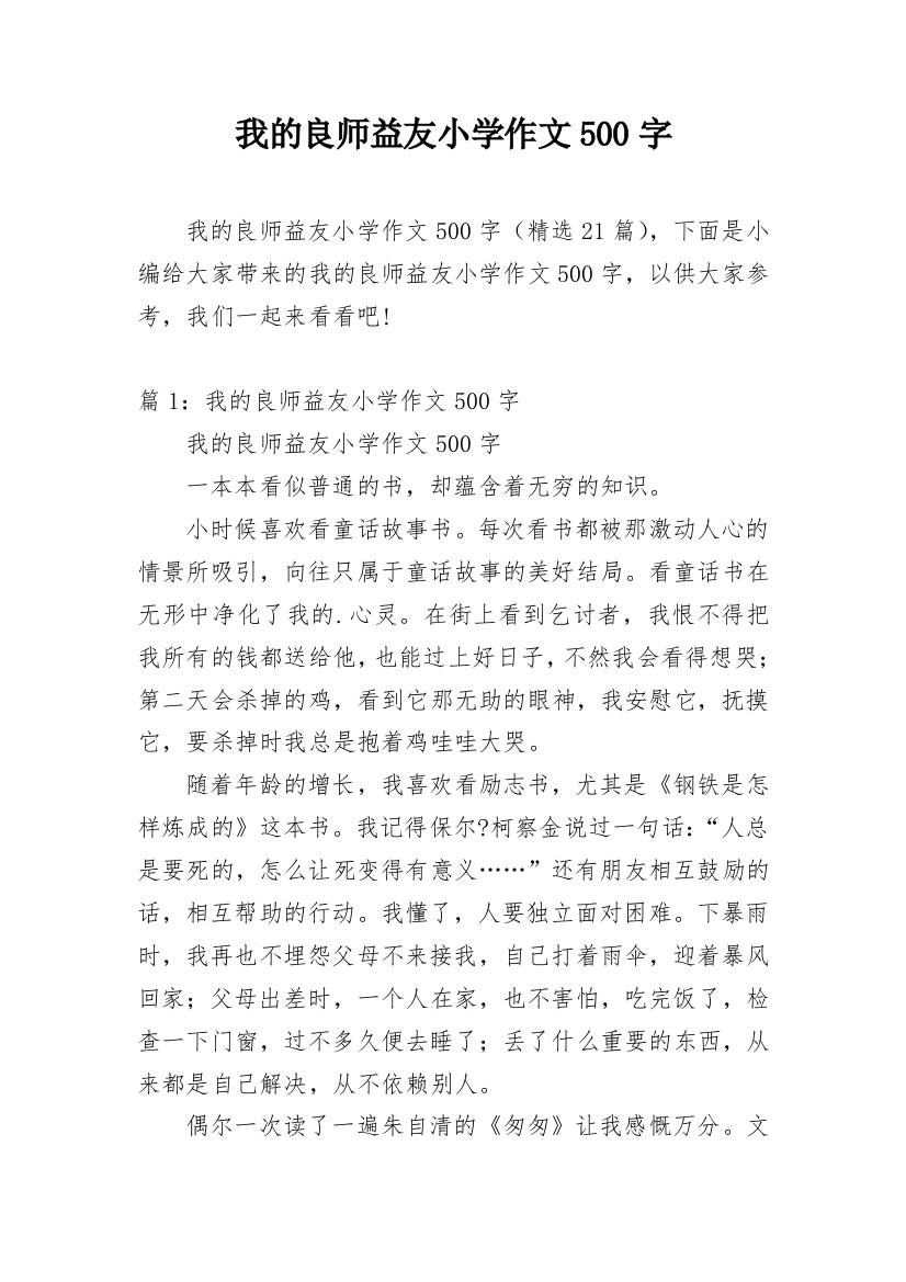 我的良师益友小学作文500字