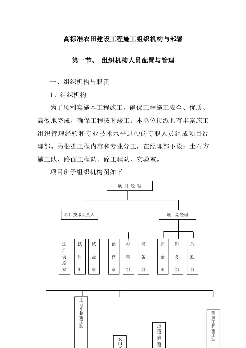 高标准农田建设工程施工组织机构与部署