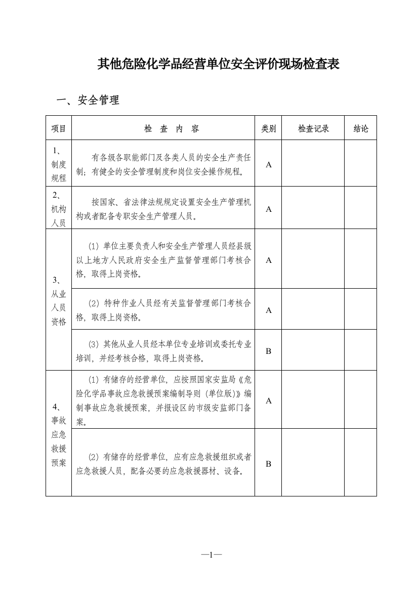 (完整版)危险化学品安全评价现场检查表