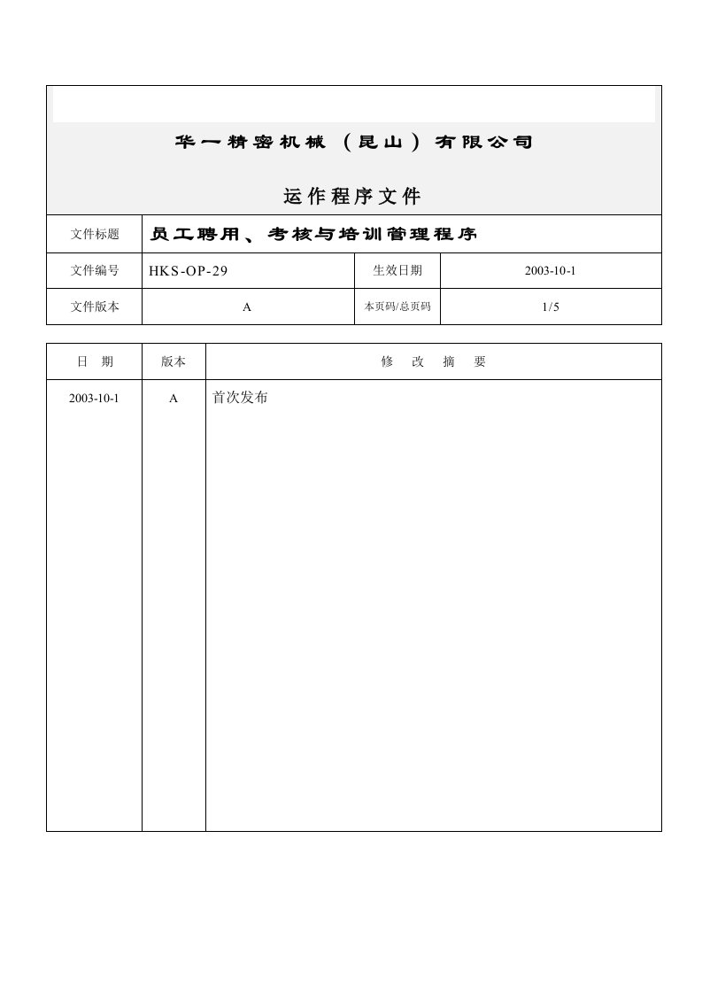 【管理精品】员工聘用、培训与考核程序