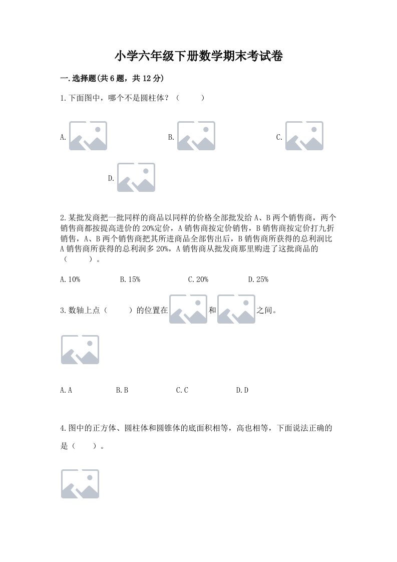 小学六年级下册数学期末考试卷精品【有一套】