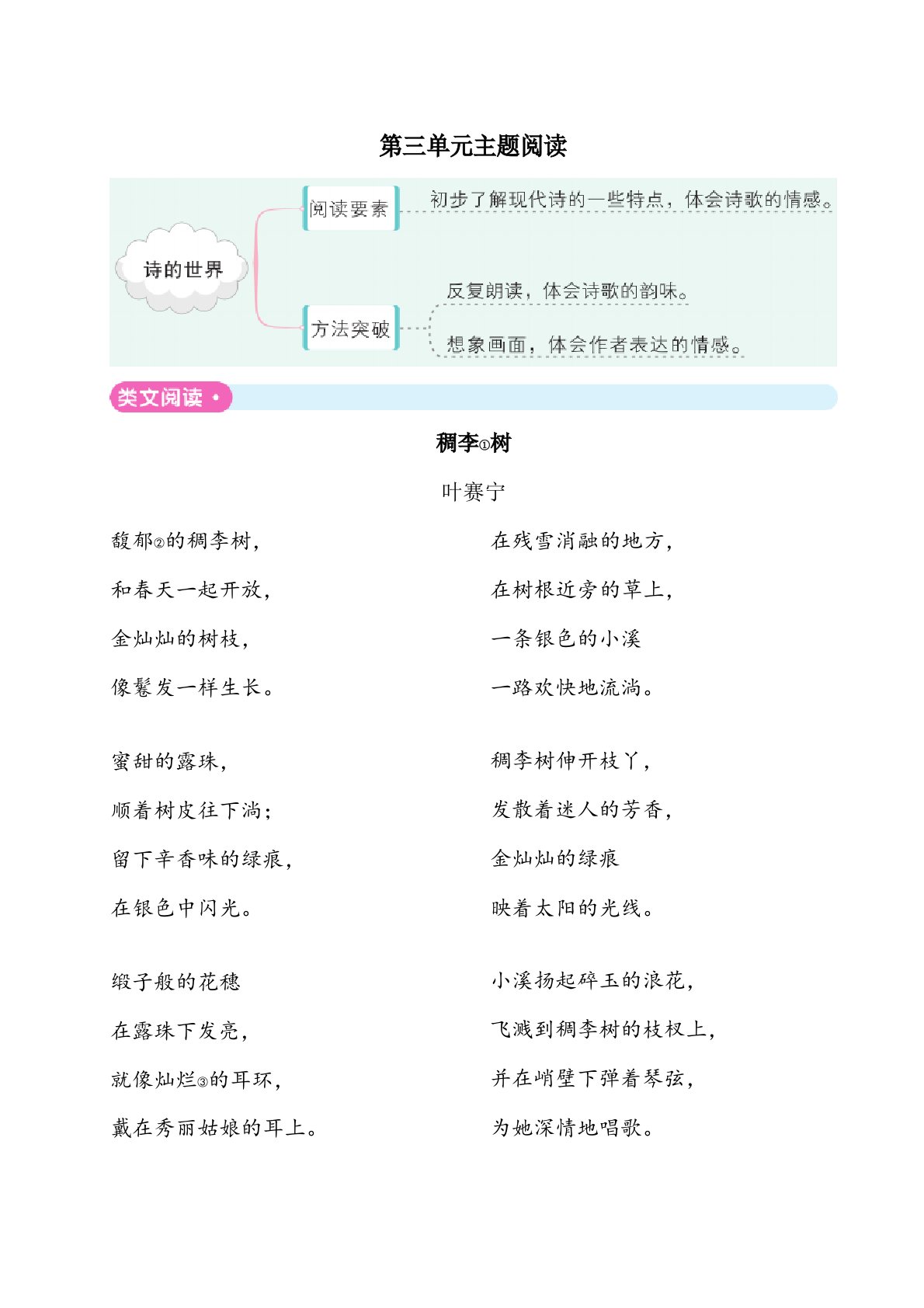 部编版小学语文四年级下册第三单元主题阅读卷同步练习题(附答案)