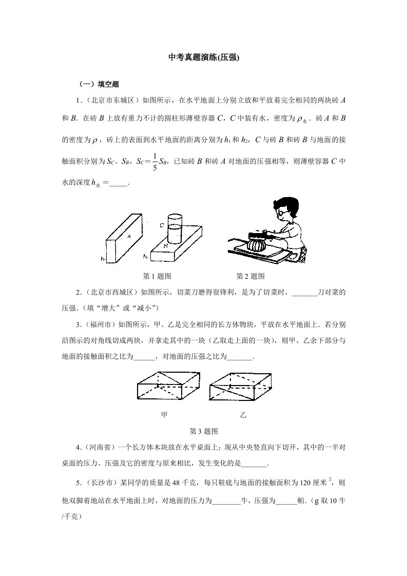 中考真题演练(压强)