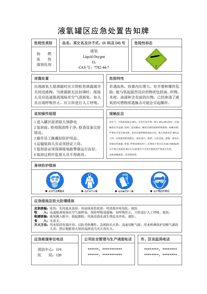 液氧罐区应急处置告知牌