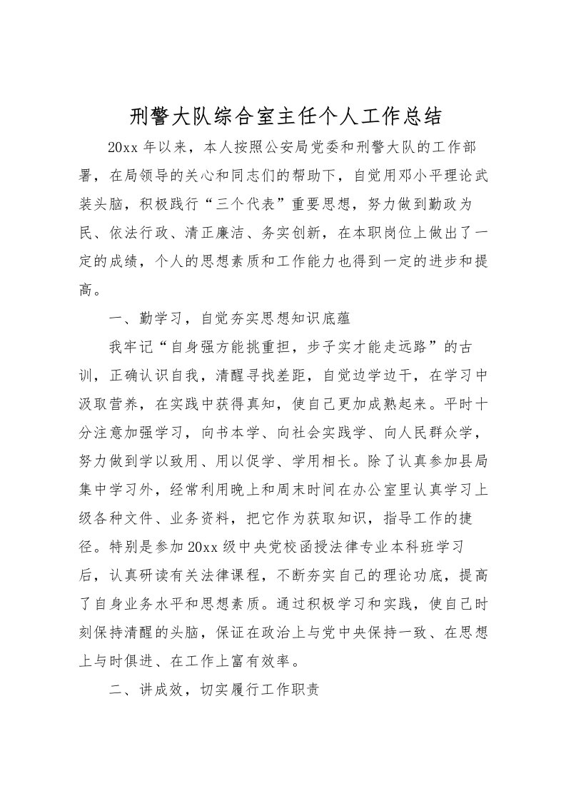 2022刑警大队综合室主任个人工作总结