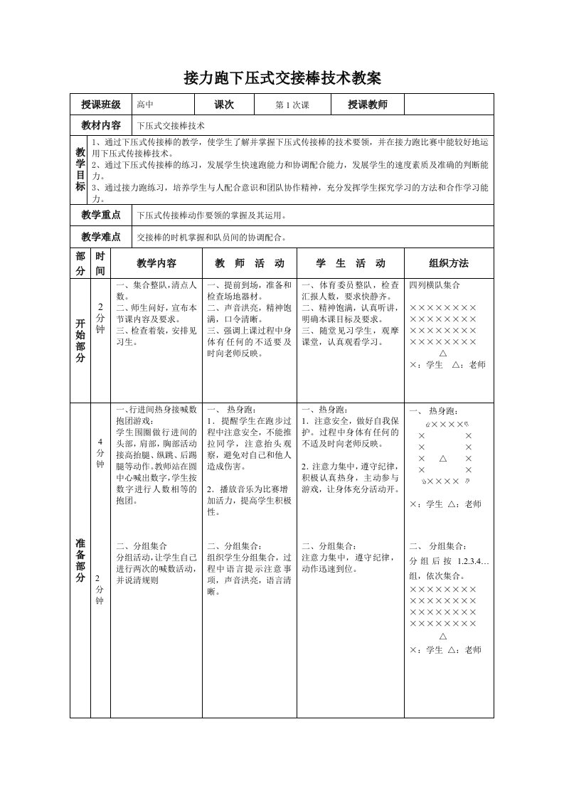 接力跑下压式交接棒技术教案