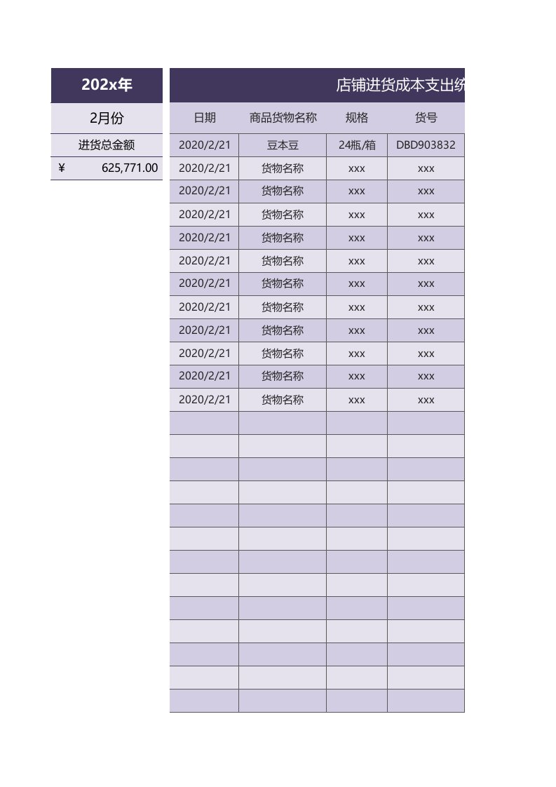 企业管理-42店铺进货成本支出统计表