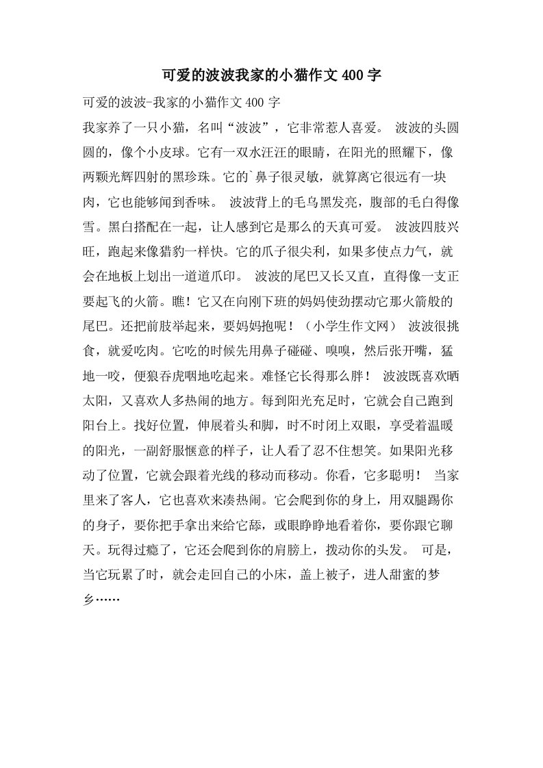 可爱的波波我家的小猫作文400字