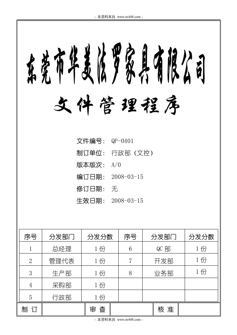 东莞华美法罗家具公司工序质量控制程序-质量工具