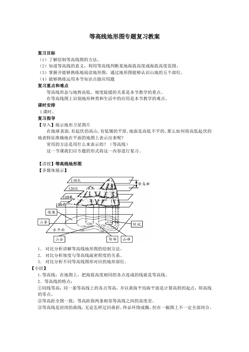 等高线地形图专题复习教案