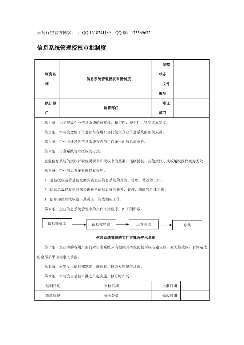 信息系统管理授权审批制度