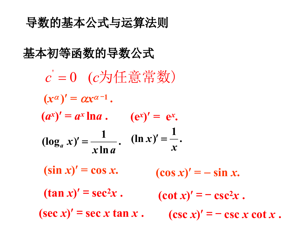 导数的基本公式与运算法则-基本初等函数的导数公式