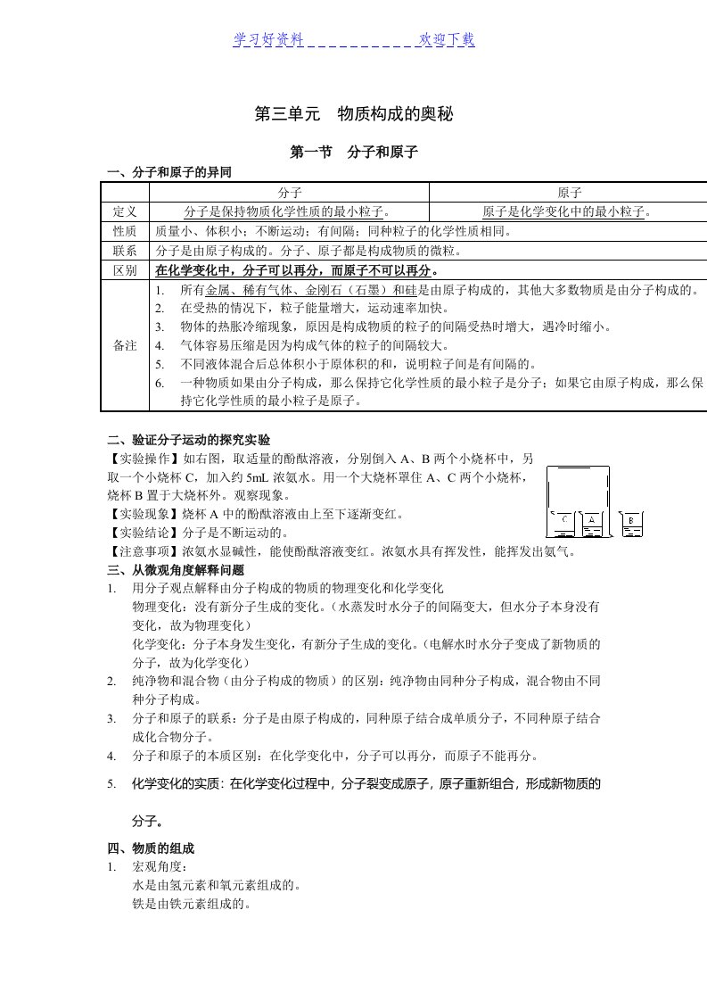 九年级上册化学复习资料第三章