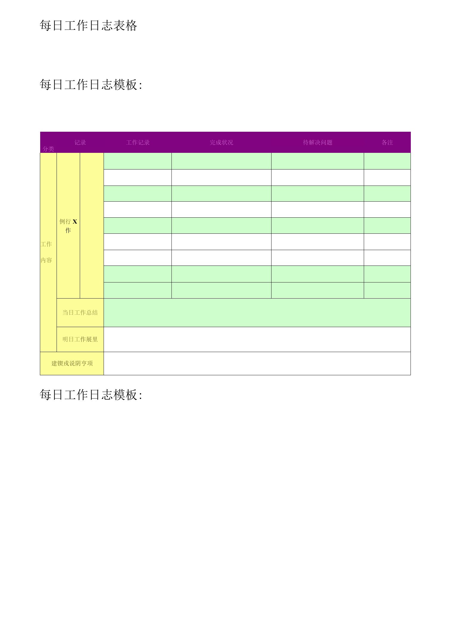 每日工作日报模板