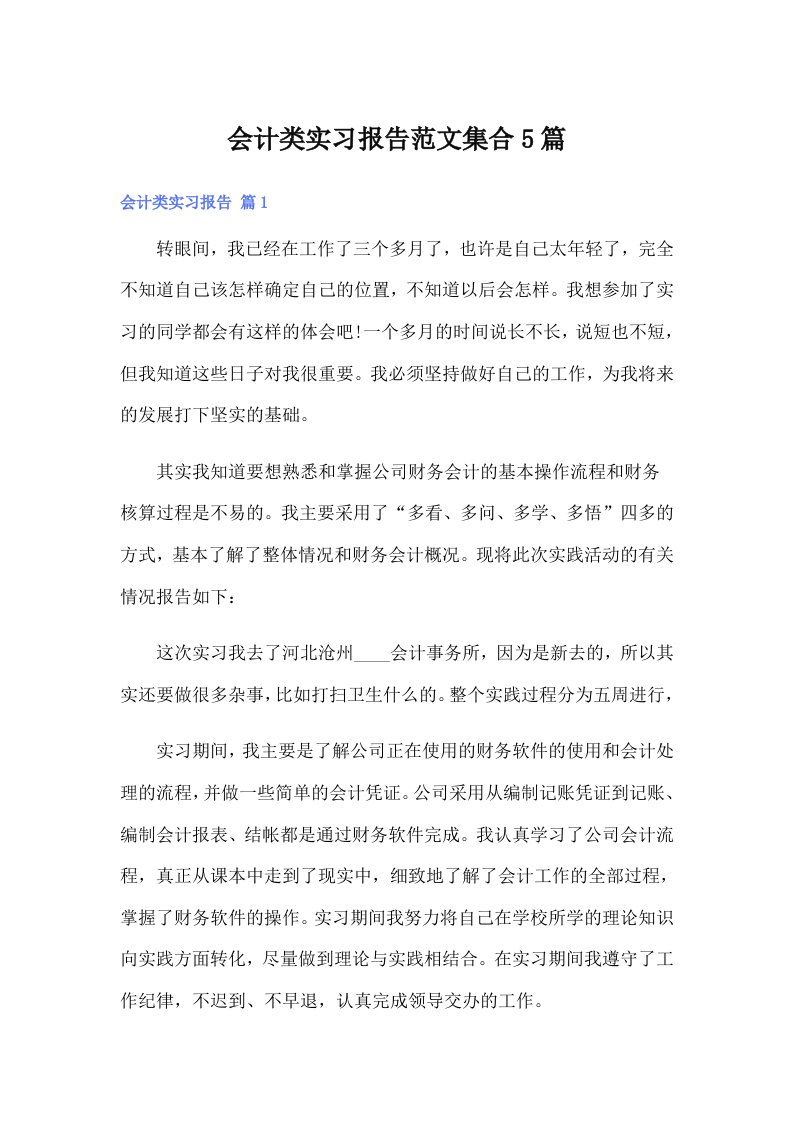 会计类实习报告范文集合5篇