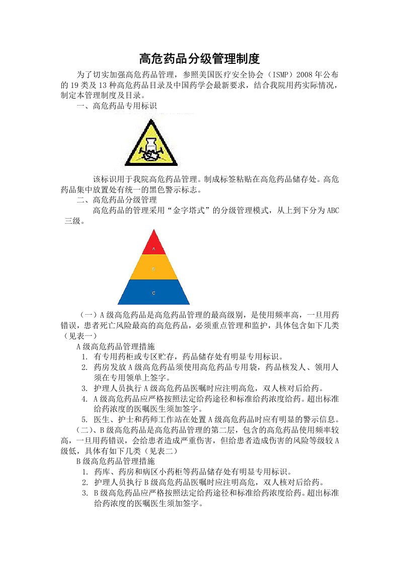 12高危药品分级管理制度及目录