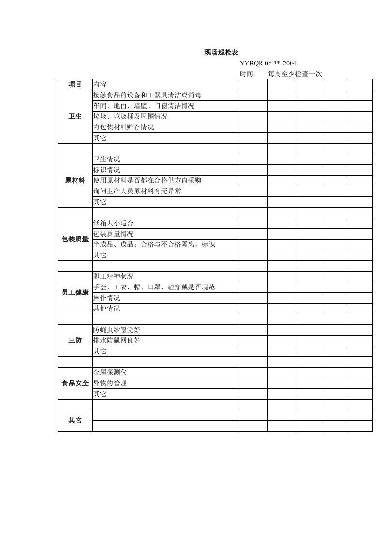 现场巡查表（表格模板、DOC格式）