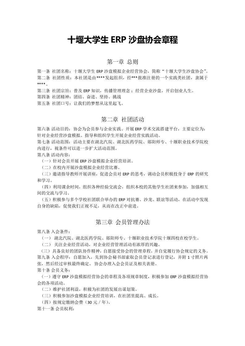 大学生ERP沙盘协会章程