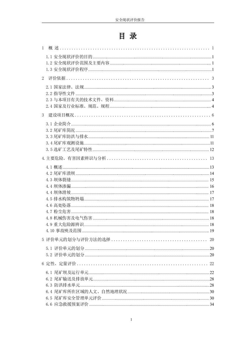 最新尾矿库项目安全预评价报告-大学论文