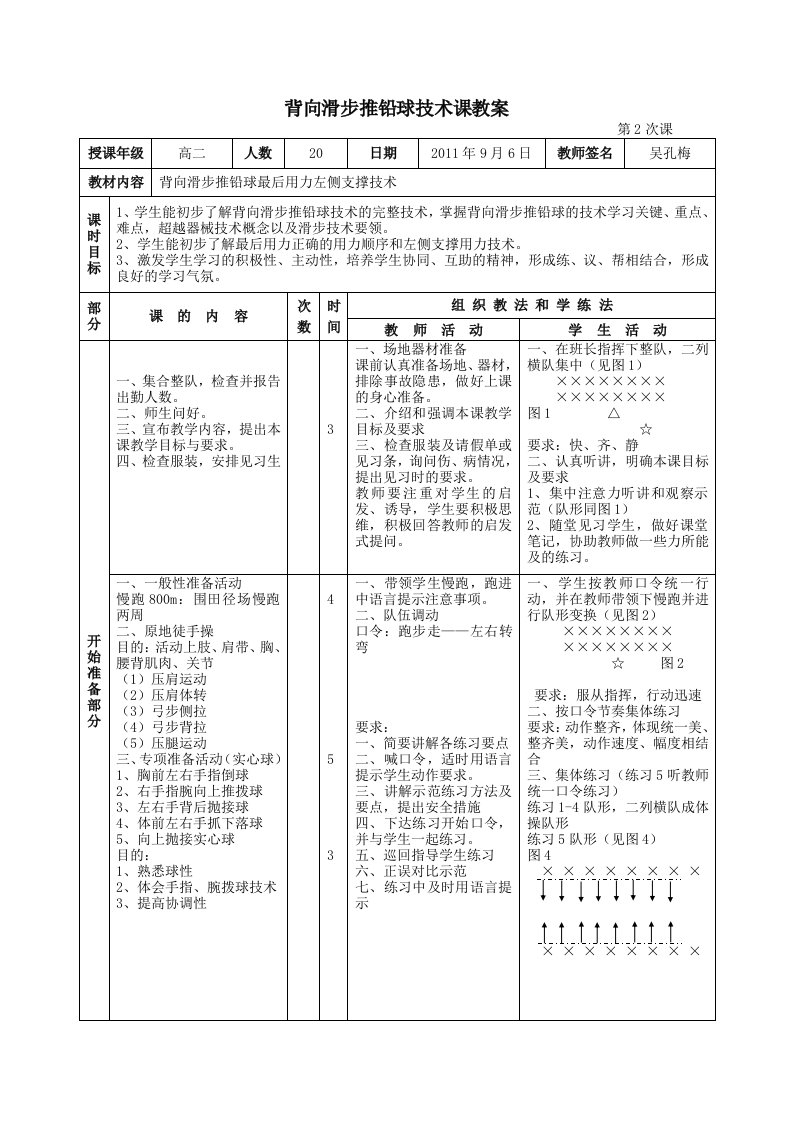 背向滑步推铅球技术课教案