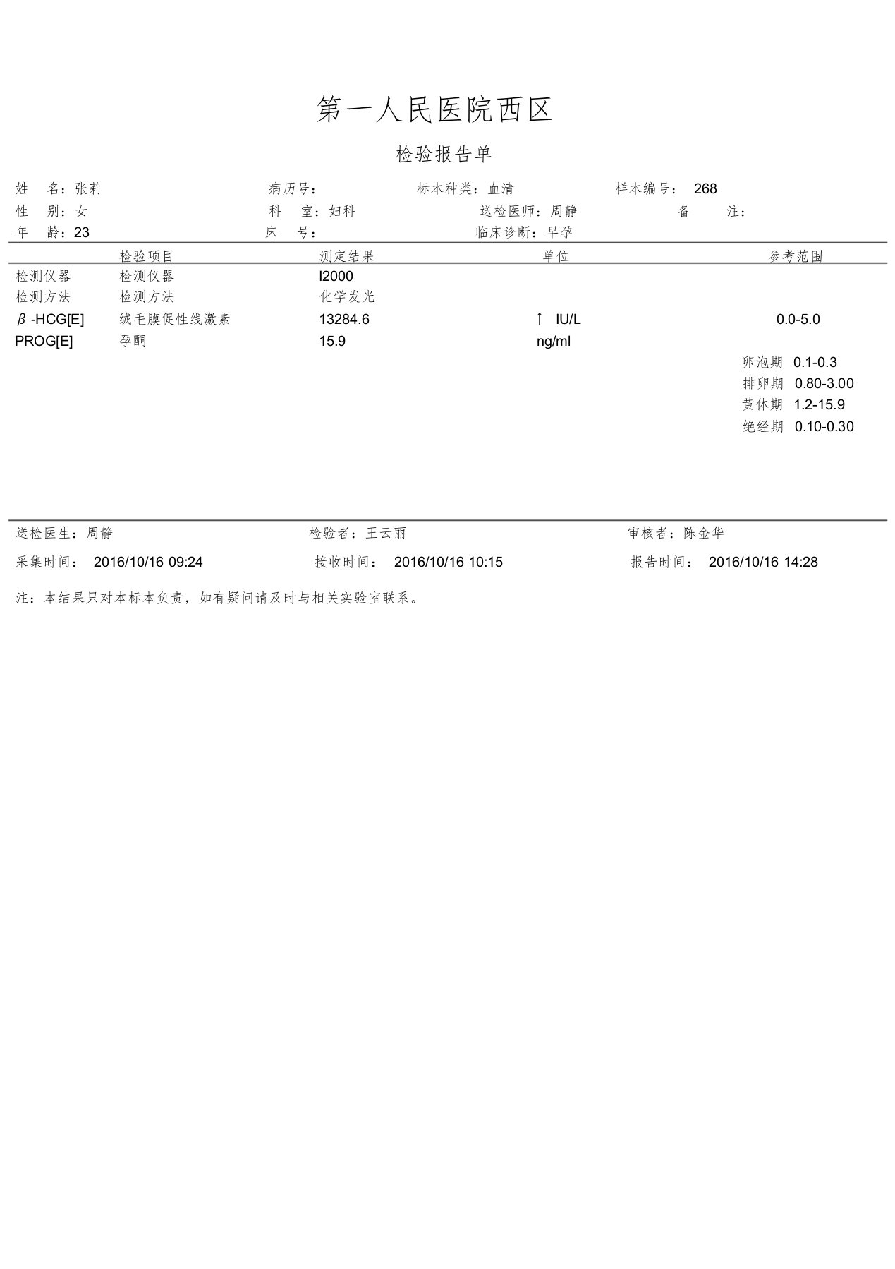 孕检化验单模板(共1页)