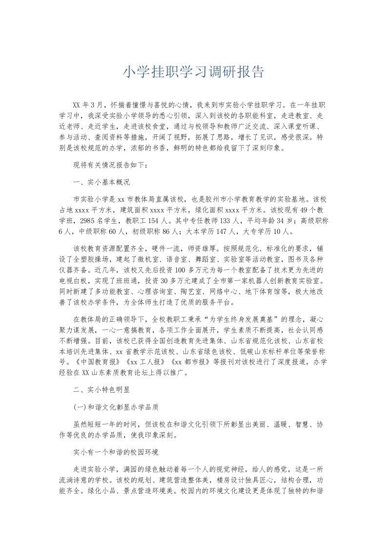 总结报告小学挂职学习调研报告