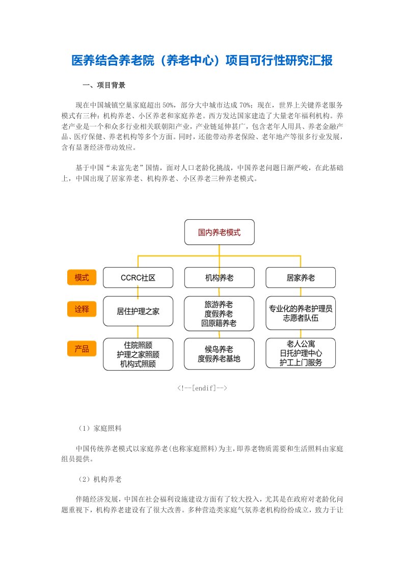 2021年医养结合养老院项目可行性研究报告