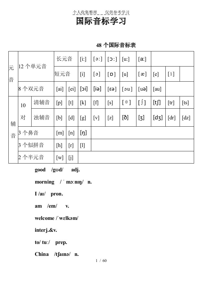 48个国际音标表（明细）