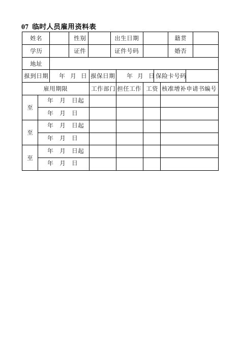 员工管理-07临时人员雇用资料表