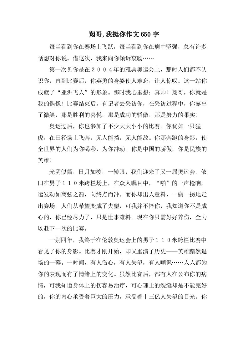 翔哥,我挺你作文650字