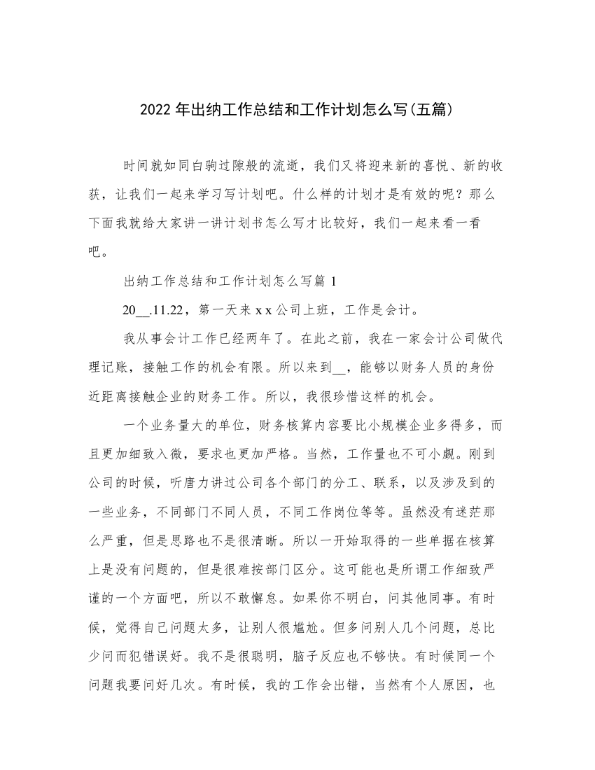 2022年出纳工作总结和工作计划怎么写(五篇)