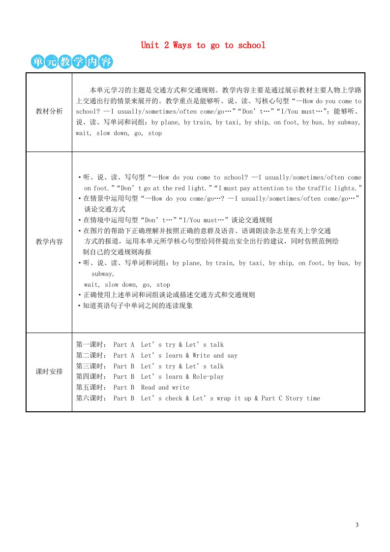 2023五年级英语上册Unit2Waystogotoschool第一课时教案人教PEP