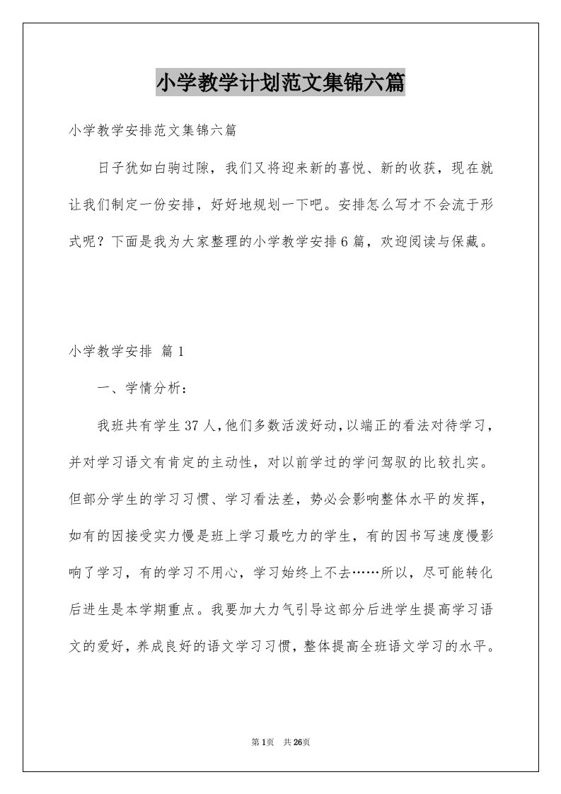 小学教学计划范文集锦六篇优质