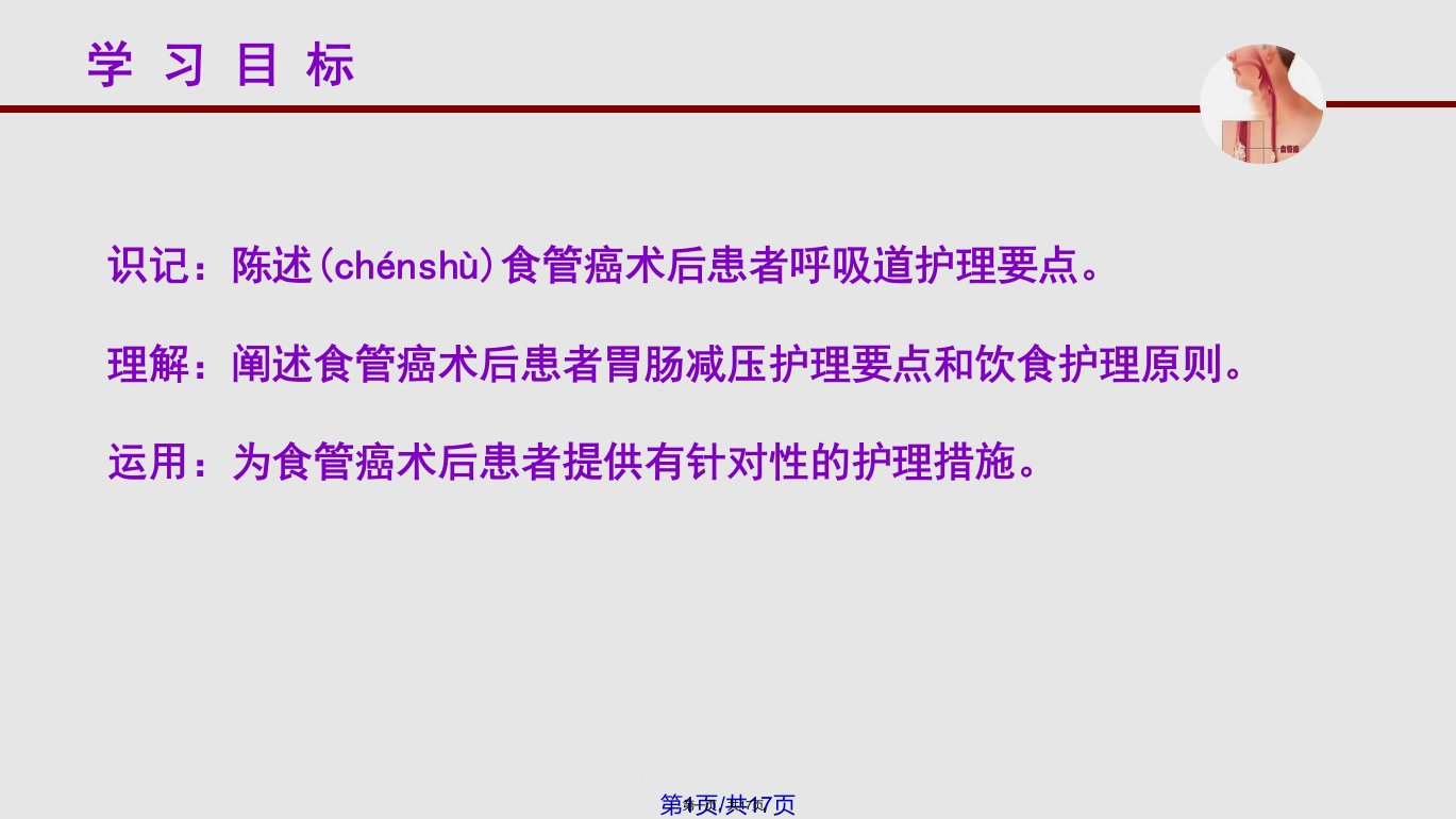 食管癌患者术后护理实用教案课件