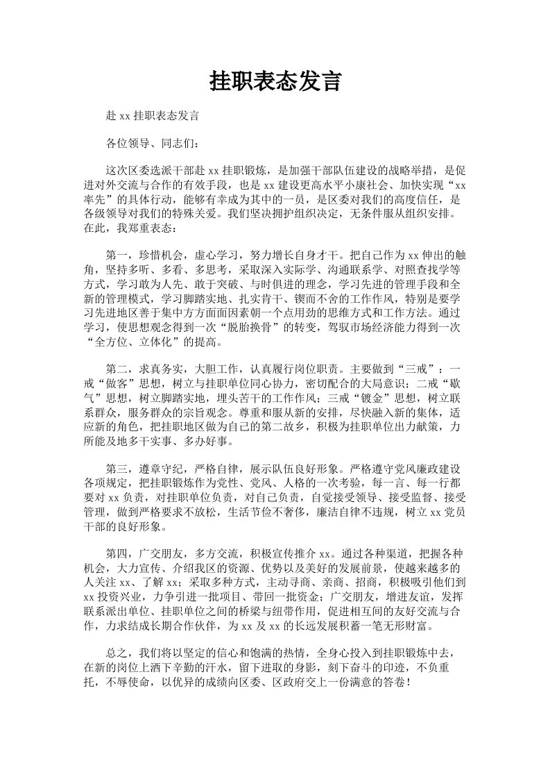 挂职表态发言