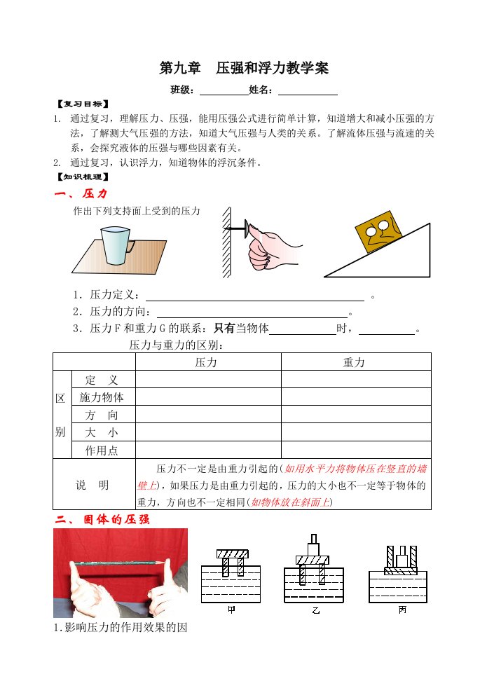 中考物理一轮教学案(第09章)