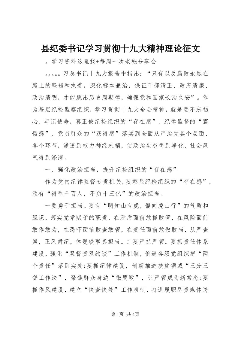 6县纪委书记学习贯彻十九大精神理论征文